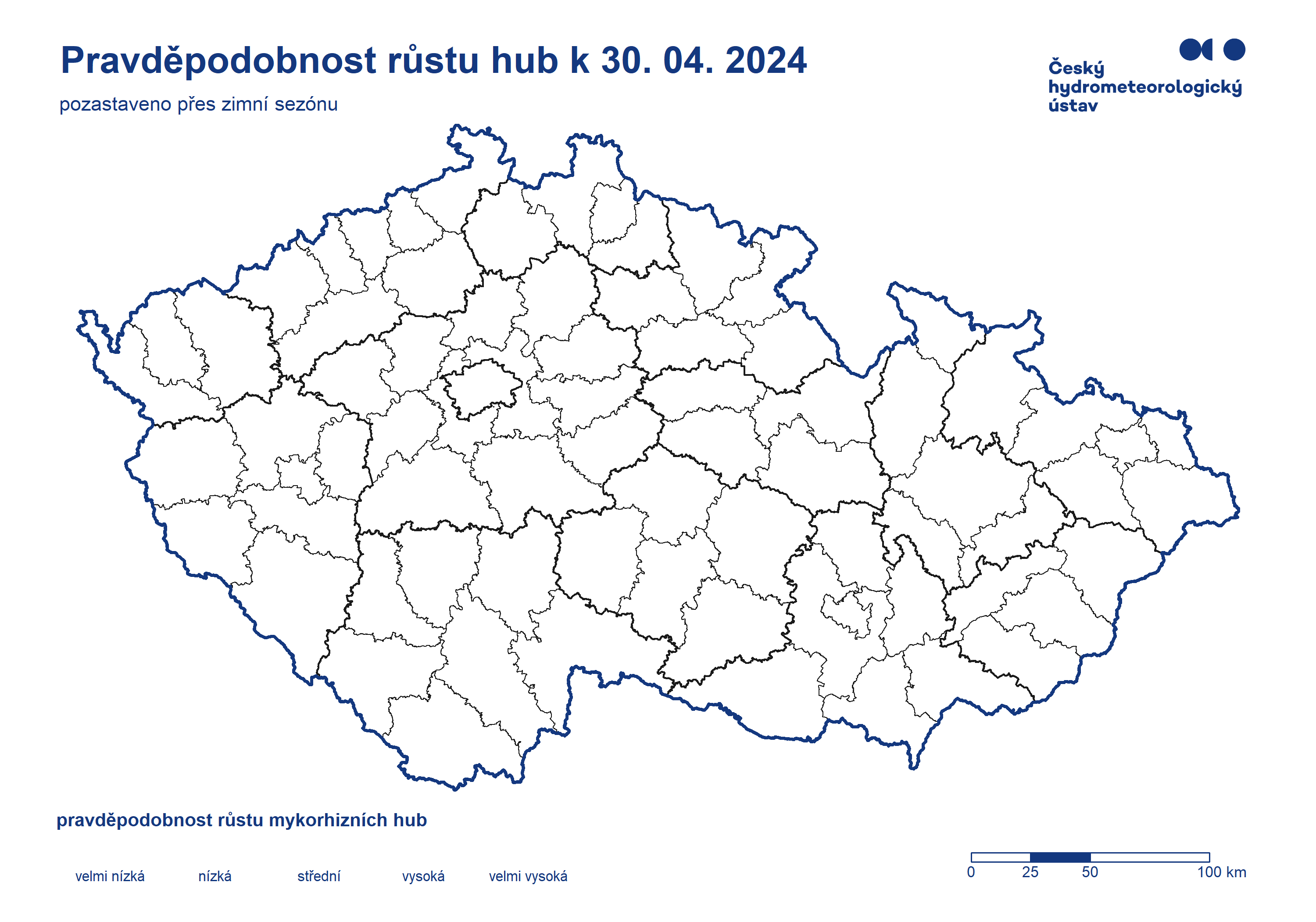 Pravděpodobnost růstu hub v ČR - mapa.