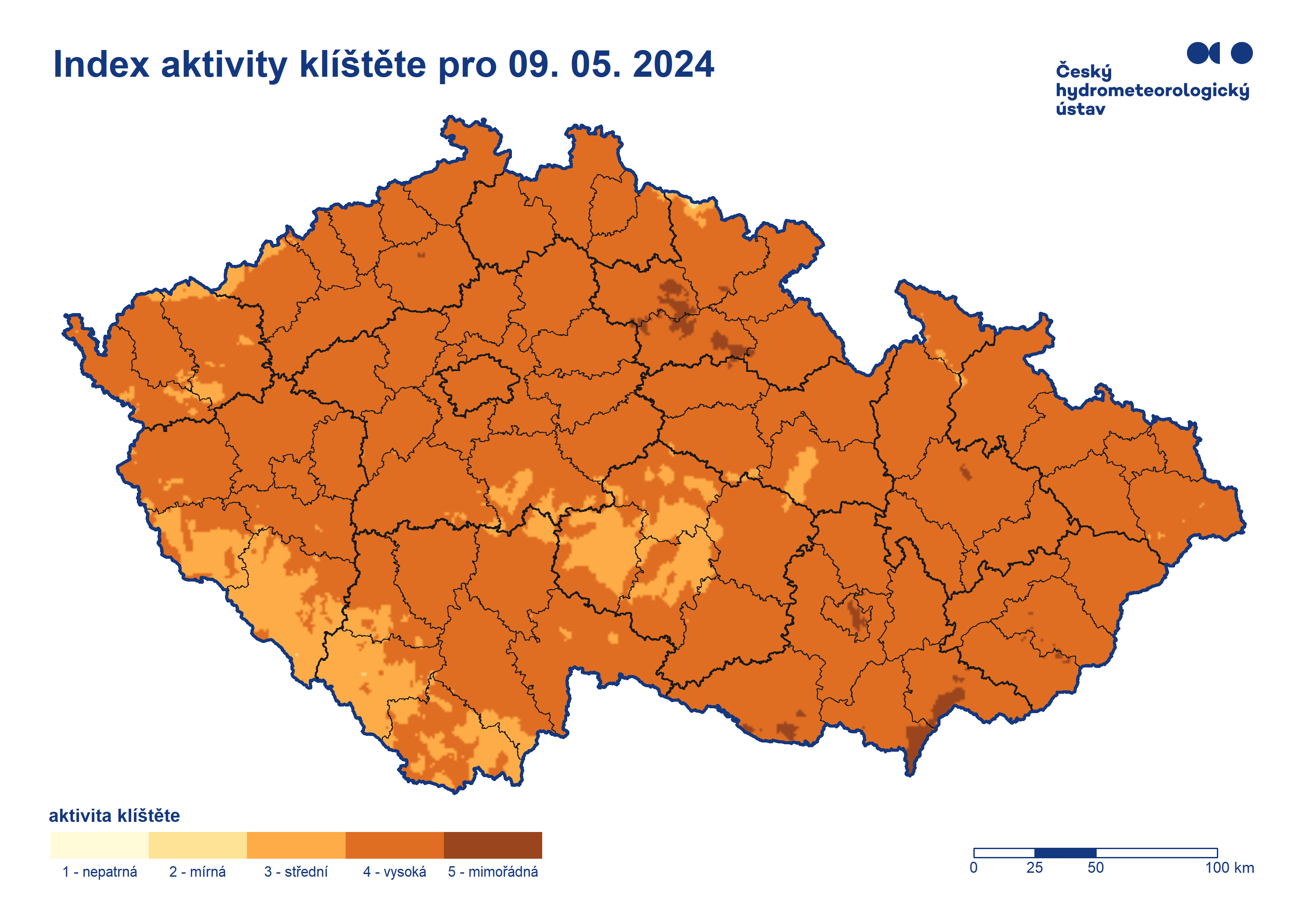 Aktivita klíštěte v ČR - mapa.