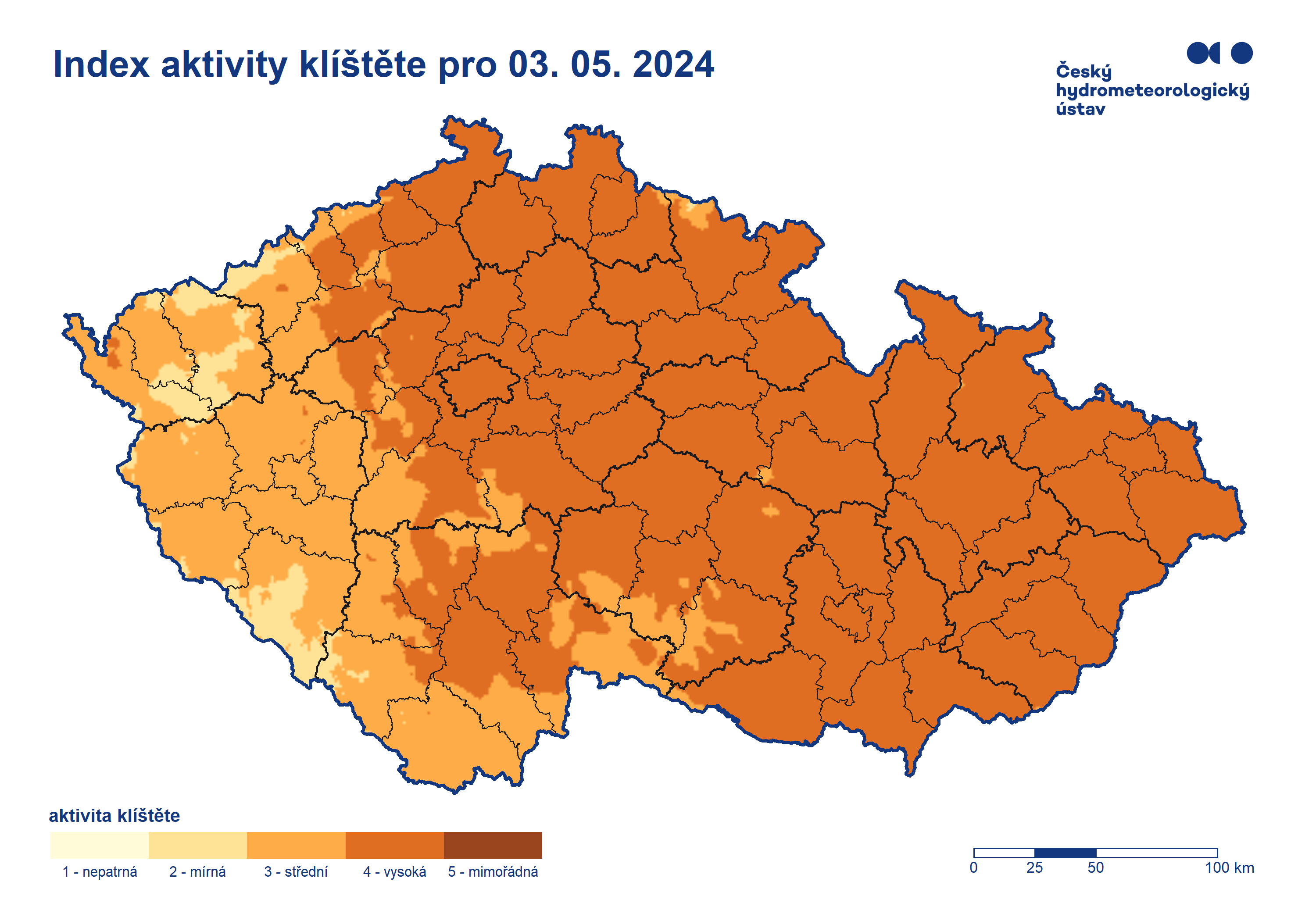 Biometeorologie a fenologie: Aktivita klíštěte v ČR - mapa.