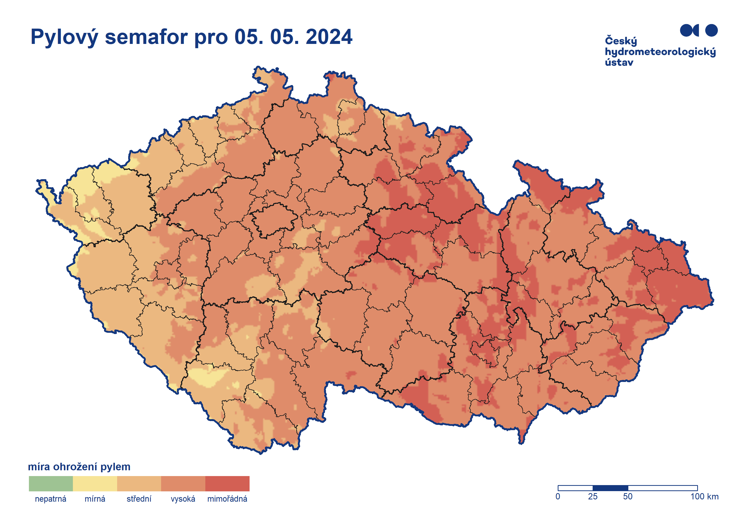 Biometeorologie a fenologie: Mapa ohrožení pylem v ČR.