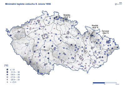 Mapa: Min teplota 9.2.1956