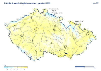 Mapa: Průměrná teplota prosinec 1955