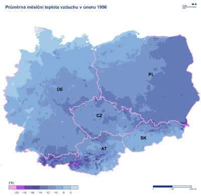 Mapa: Teplota střední Evropa
