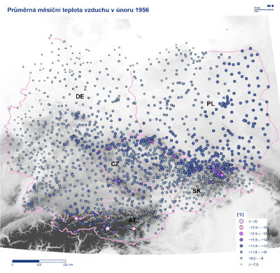 Mapa: Teplota bodová Evropa
